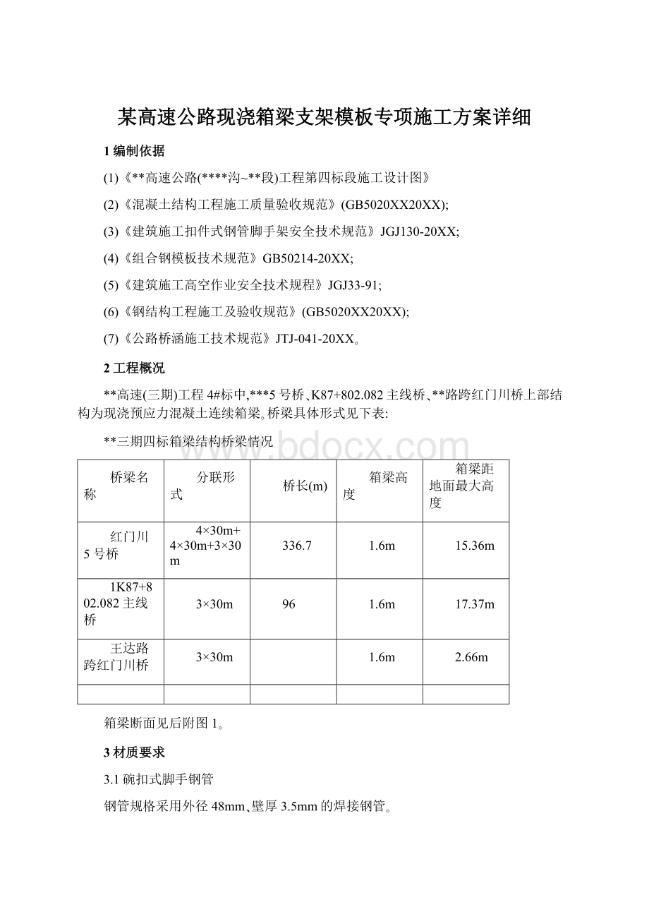 某高速公路现浇箱梁支架模板专项施工方案详细Word文档格式.docx