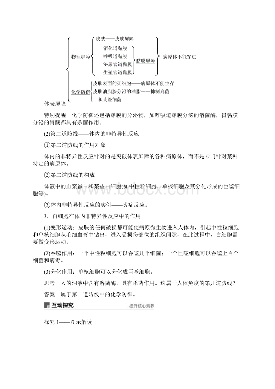 浙江专版版高中生物第三章免疫系统与免疫功能第6课时人体对抗病原体感染的非特异性防卫学案浙科版.docx_第2页