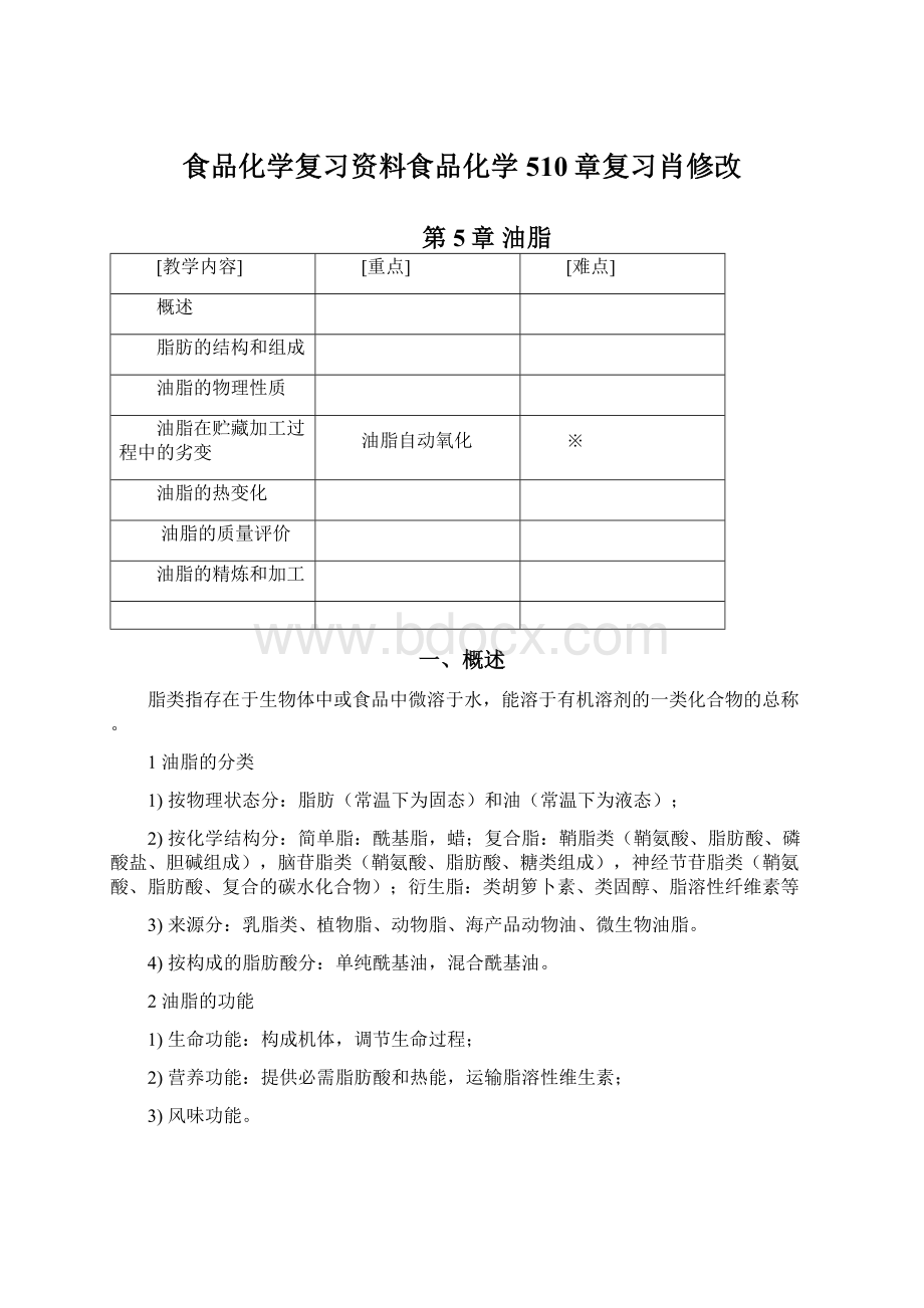 食品化学复习资料食品化学510章复习肖修改.docx