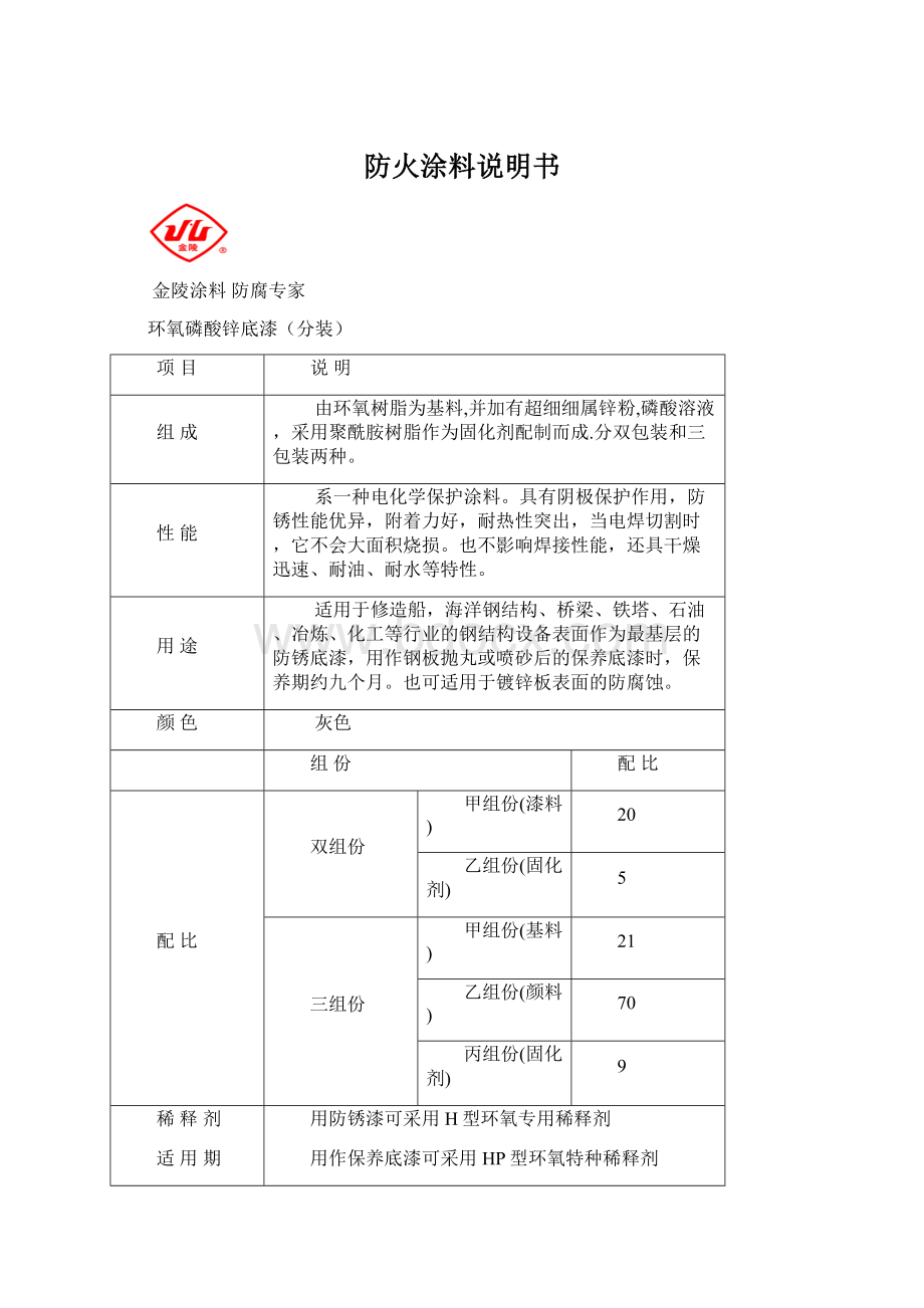 防火涂料说明书.docx_第1页