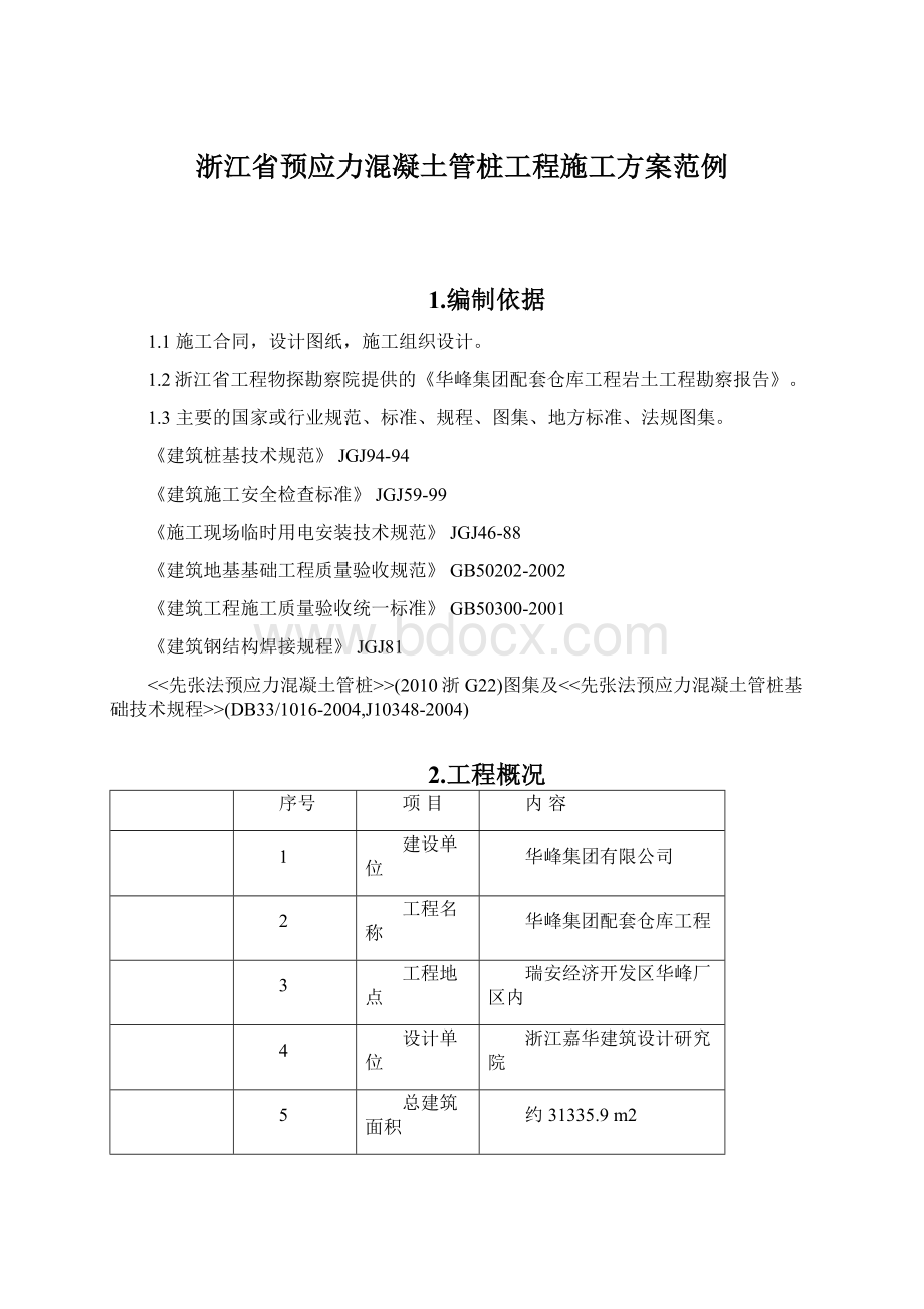 浙江省预应力混凝土管桩工程施工方案范例.docx