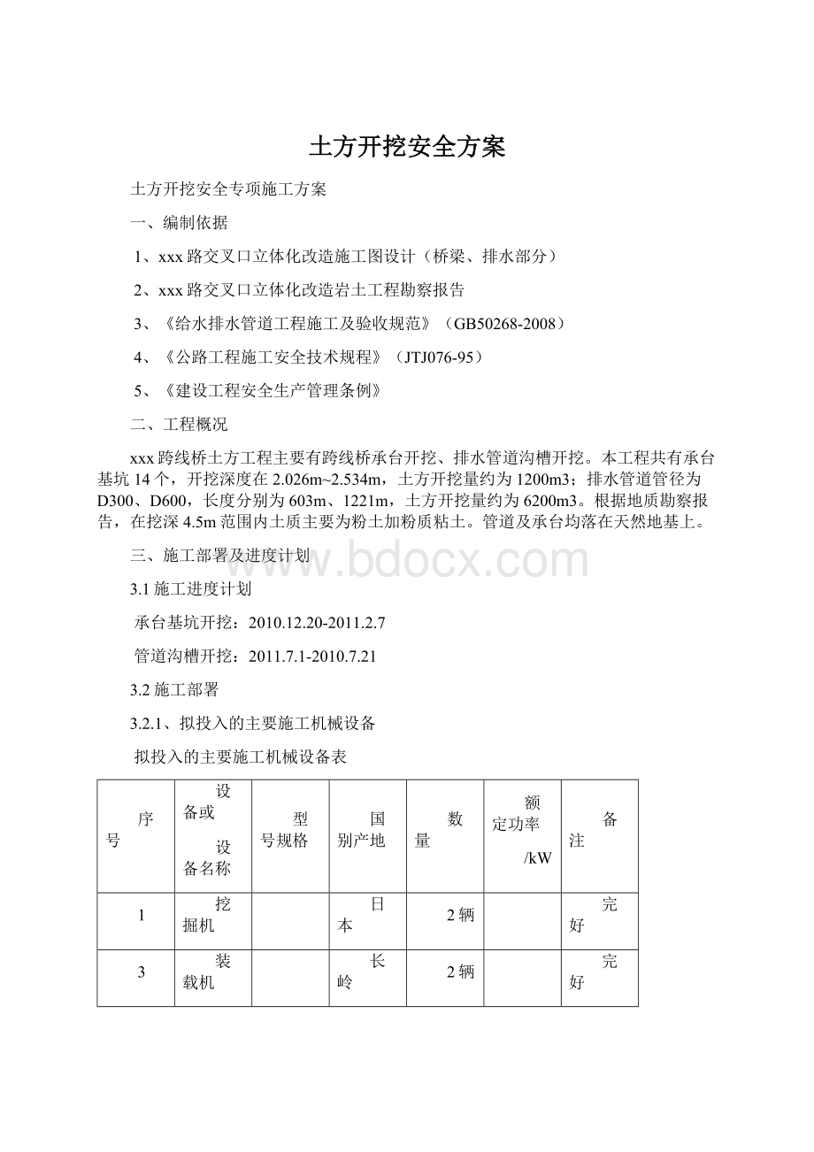 土方开挖安全方案文档格式.docx