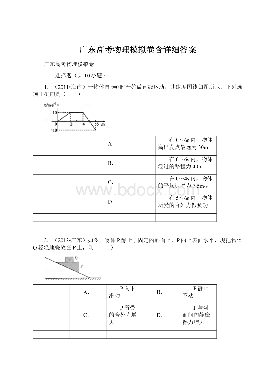 广东高考物理模拟卷含详细答案.docx_第1页