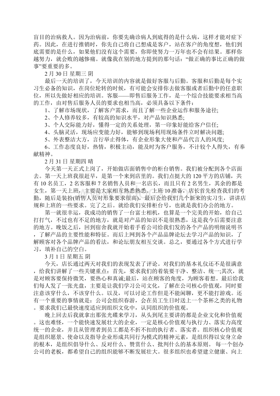 销售员实习日记精选范文40篇Word格式文档下载.docx_第3页