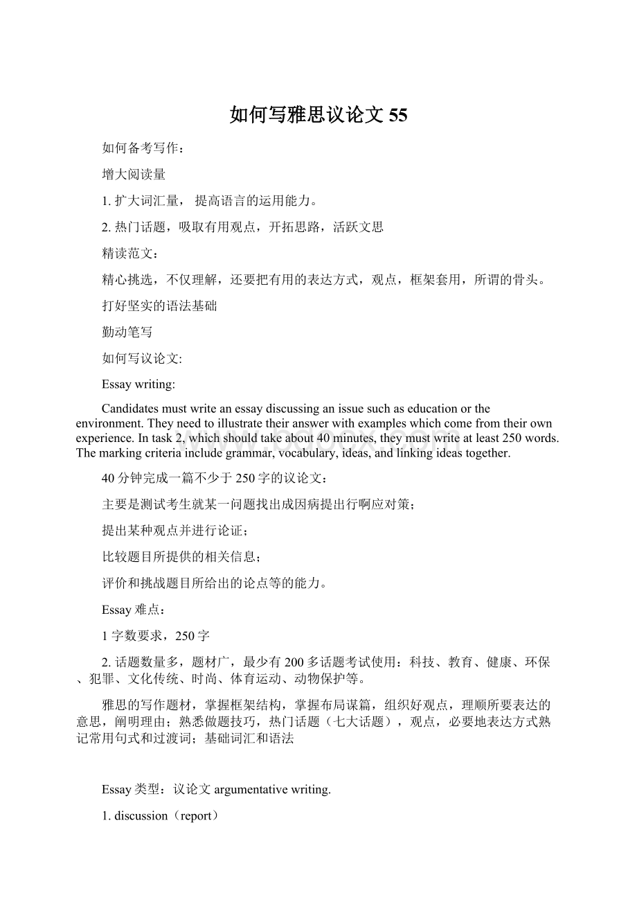 如何写雅思议论文55Word文档下载推荐.docx