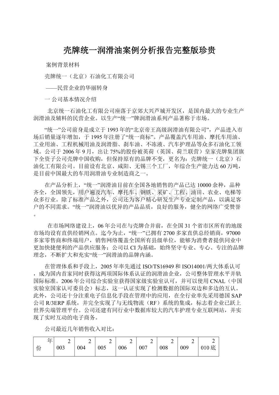 壳牌统一润滑油案例分析报告完整版珍贵.docx_第1页