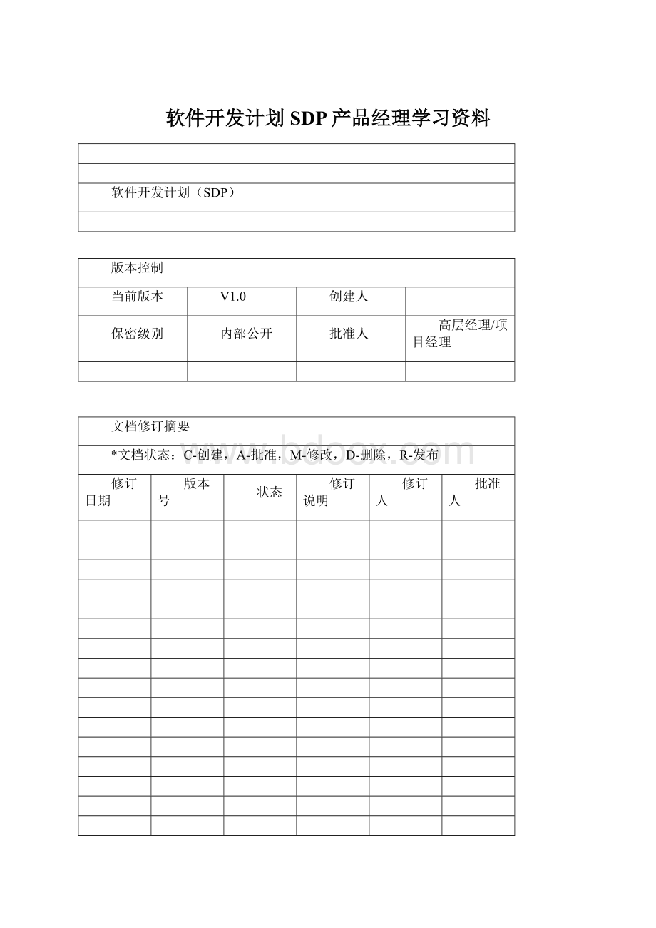 软件开发计划SDP产品经理学习资料Word格式.docx_第1页