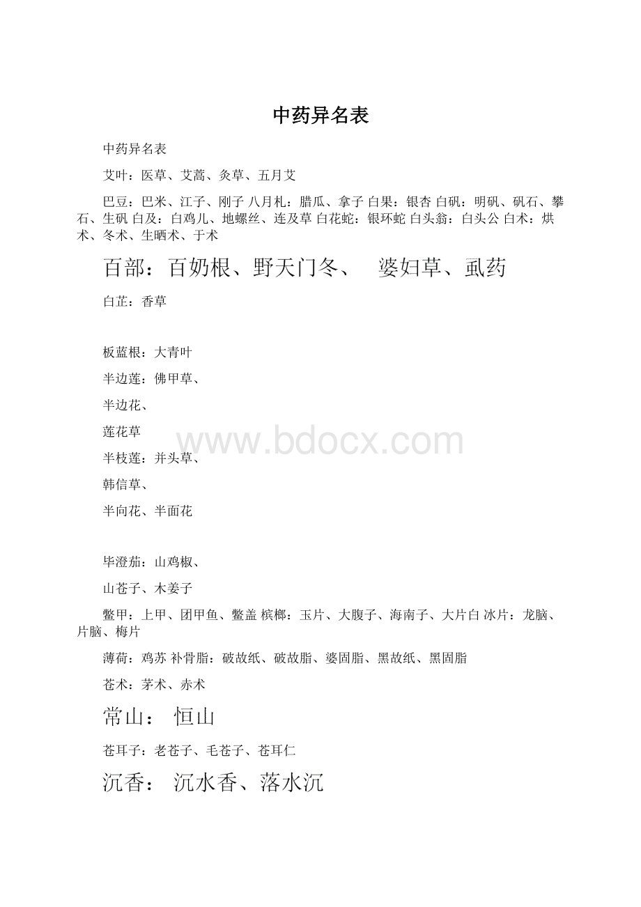 中药异名表文档格式.docx_第1页