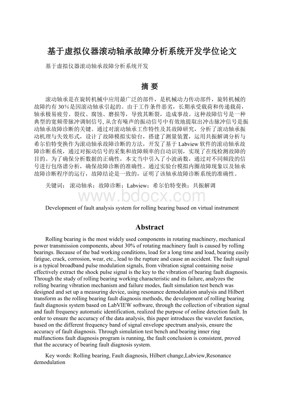 基于虚拟仪器滚动轴承故障分析系统开发学位论文.docx_第1页