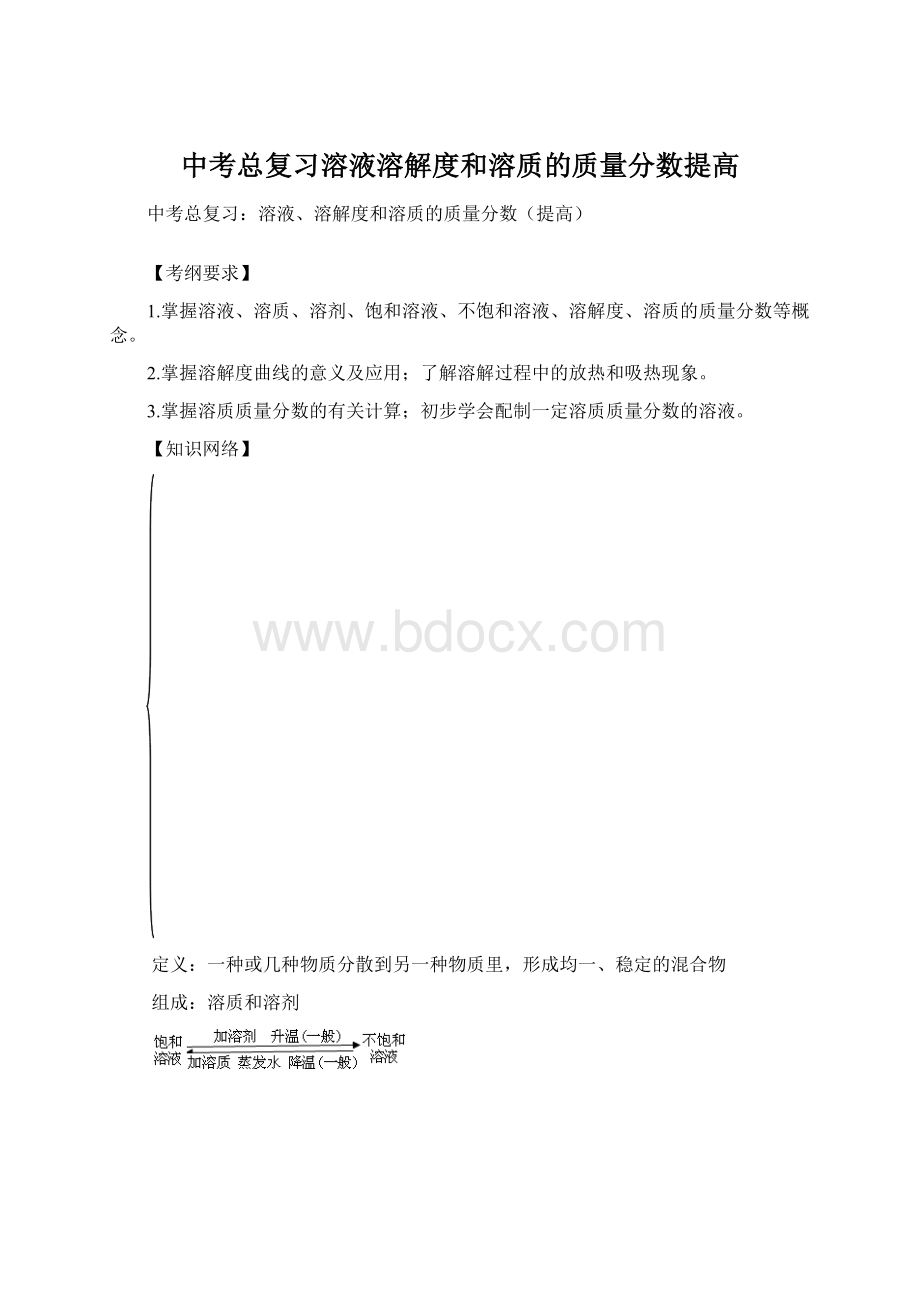 中考总复习溶液溶解度和溶质的质量分数提高文档格式.docx