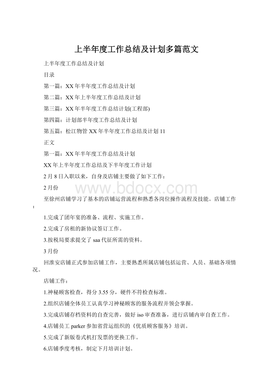 上半年度工作总结及计划多篇范文Word格式.docx