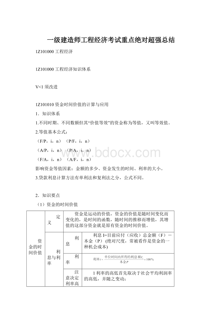 一级建造师工程经济考试重点绝对超强总结文档格式.docx