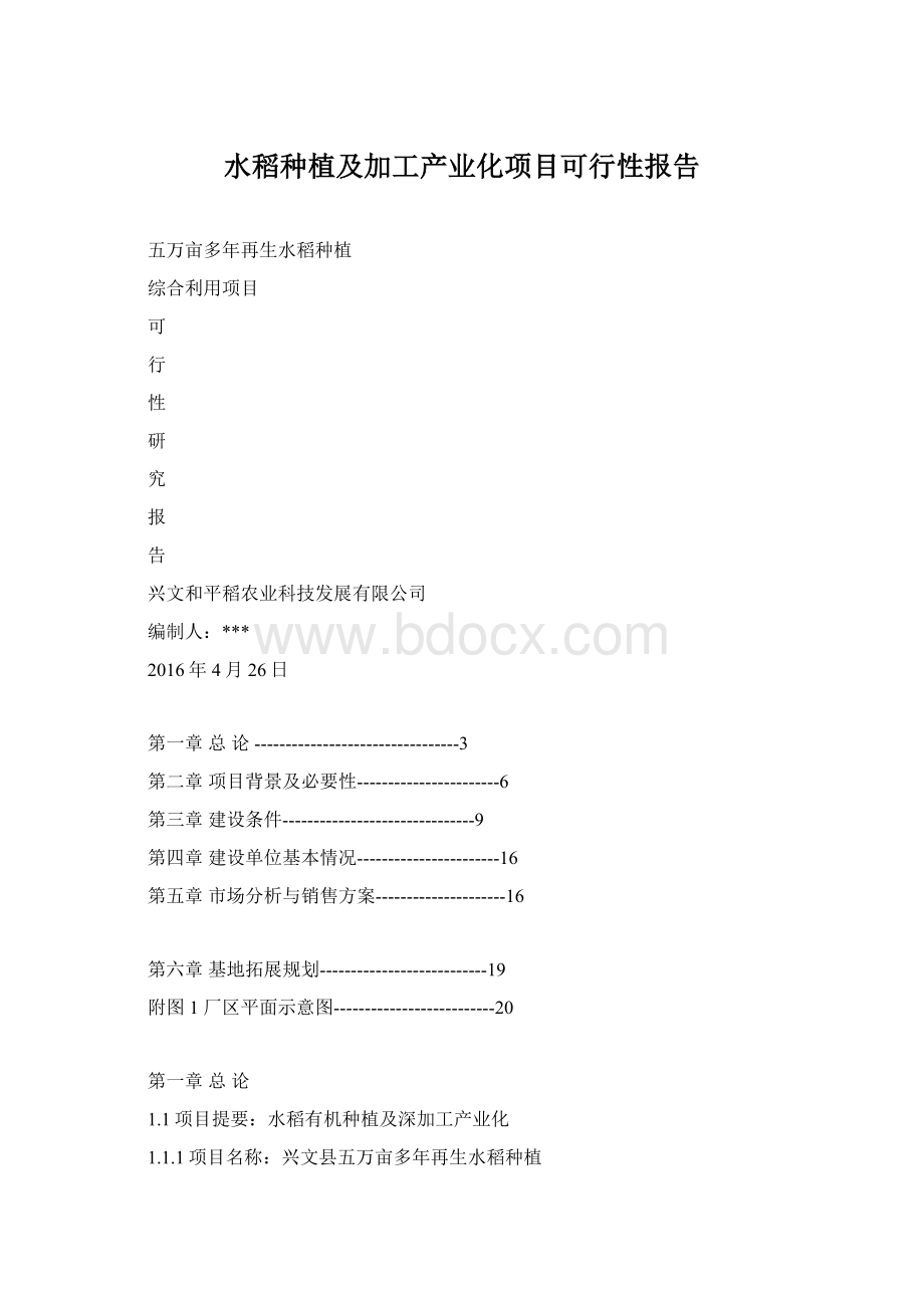 水稻种植及加工产业化项目可行性报告Word格式文档下载.docx