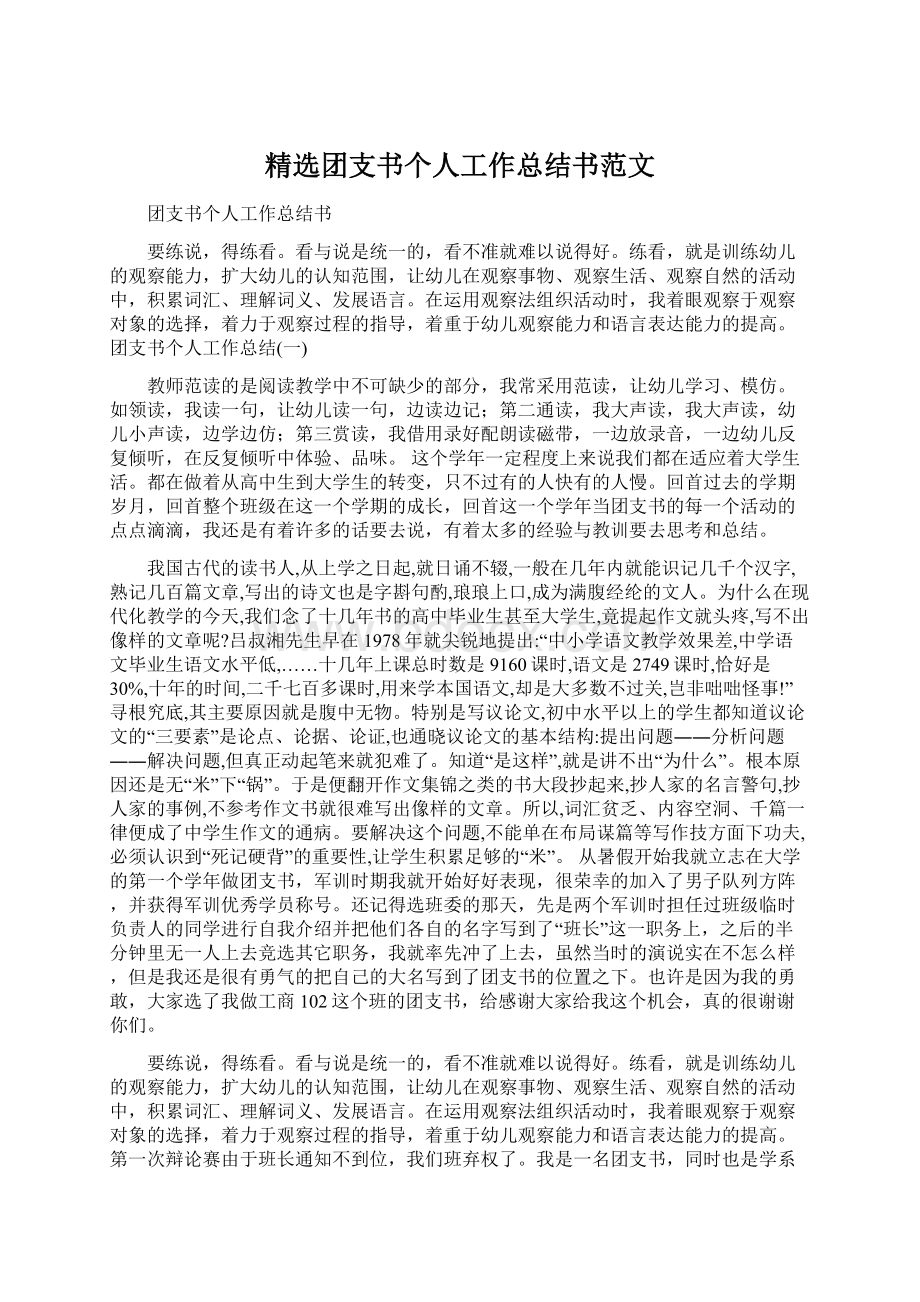 精选团支书个人工作总结书范文.docx