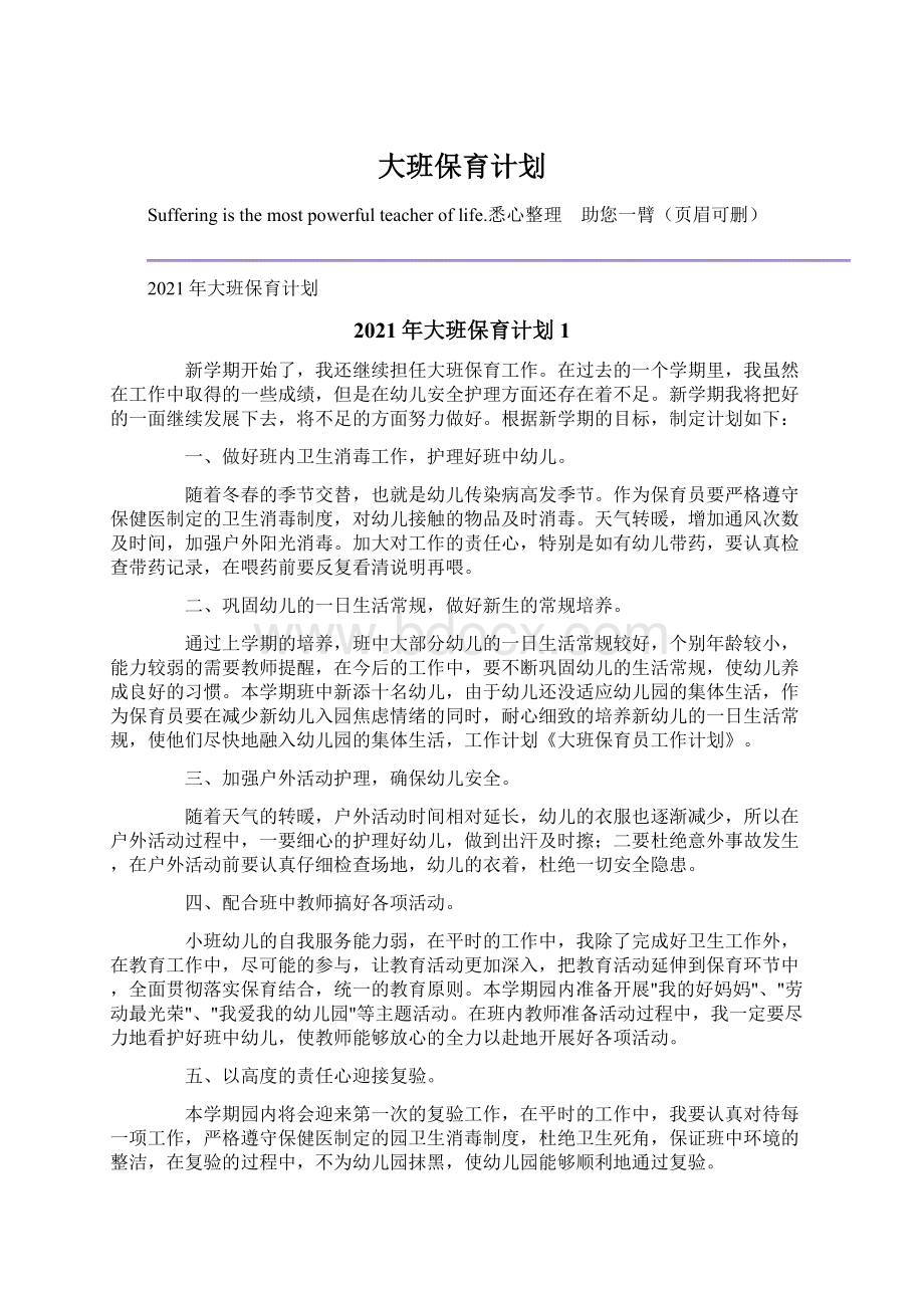 大班保育计划.docx_第1页