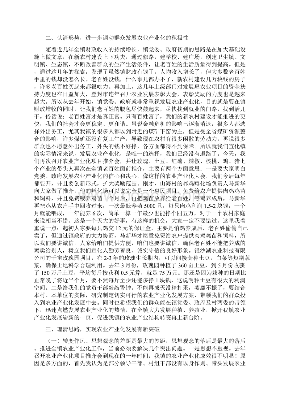 镇农业产业化推介会上的讲话李书记Word格式文档下载.docx_第2页