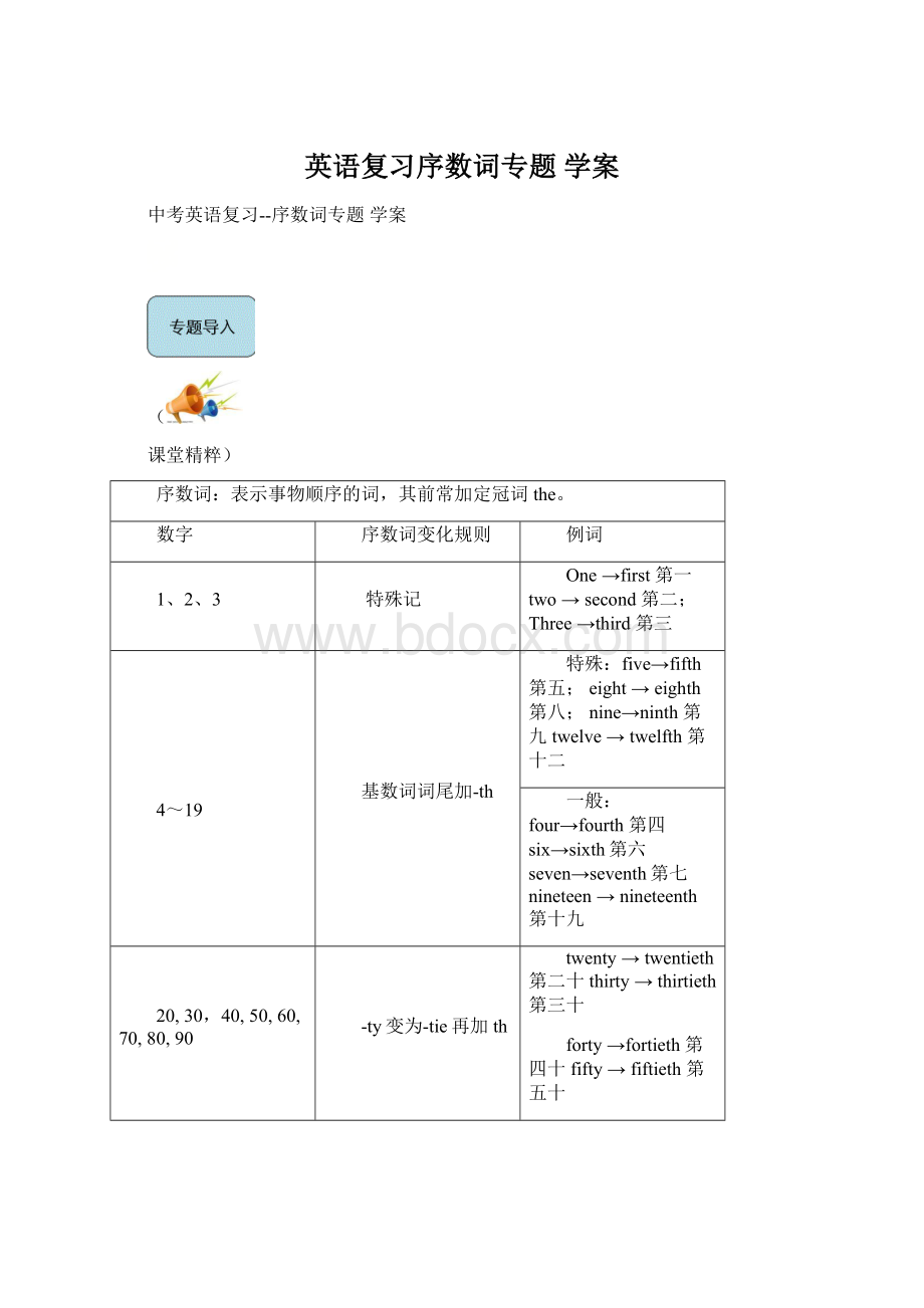 英语复习序数词专题学案文档格式.docx