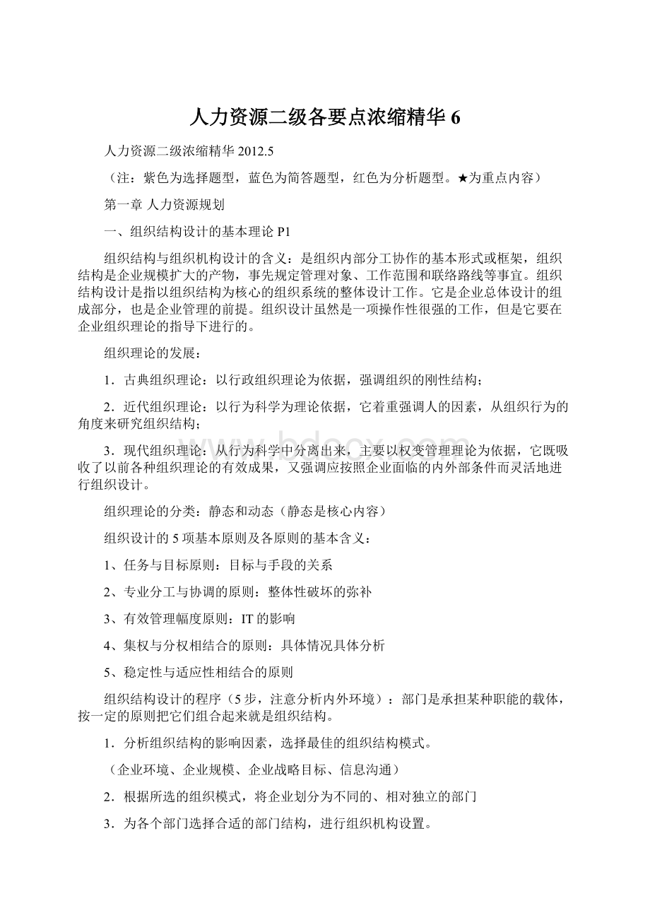 人力资源二级各要点浓缩精华 6Word文件下载.docx