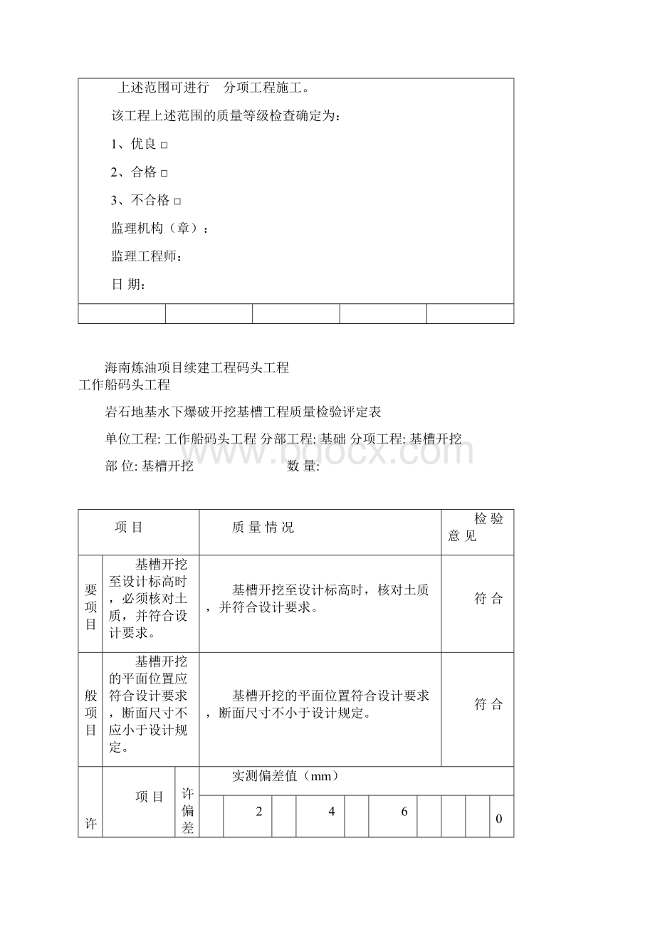 工作船码头泊位非岩石地基水下基槽开挖工程质量检验评定表9112.docx_第2页