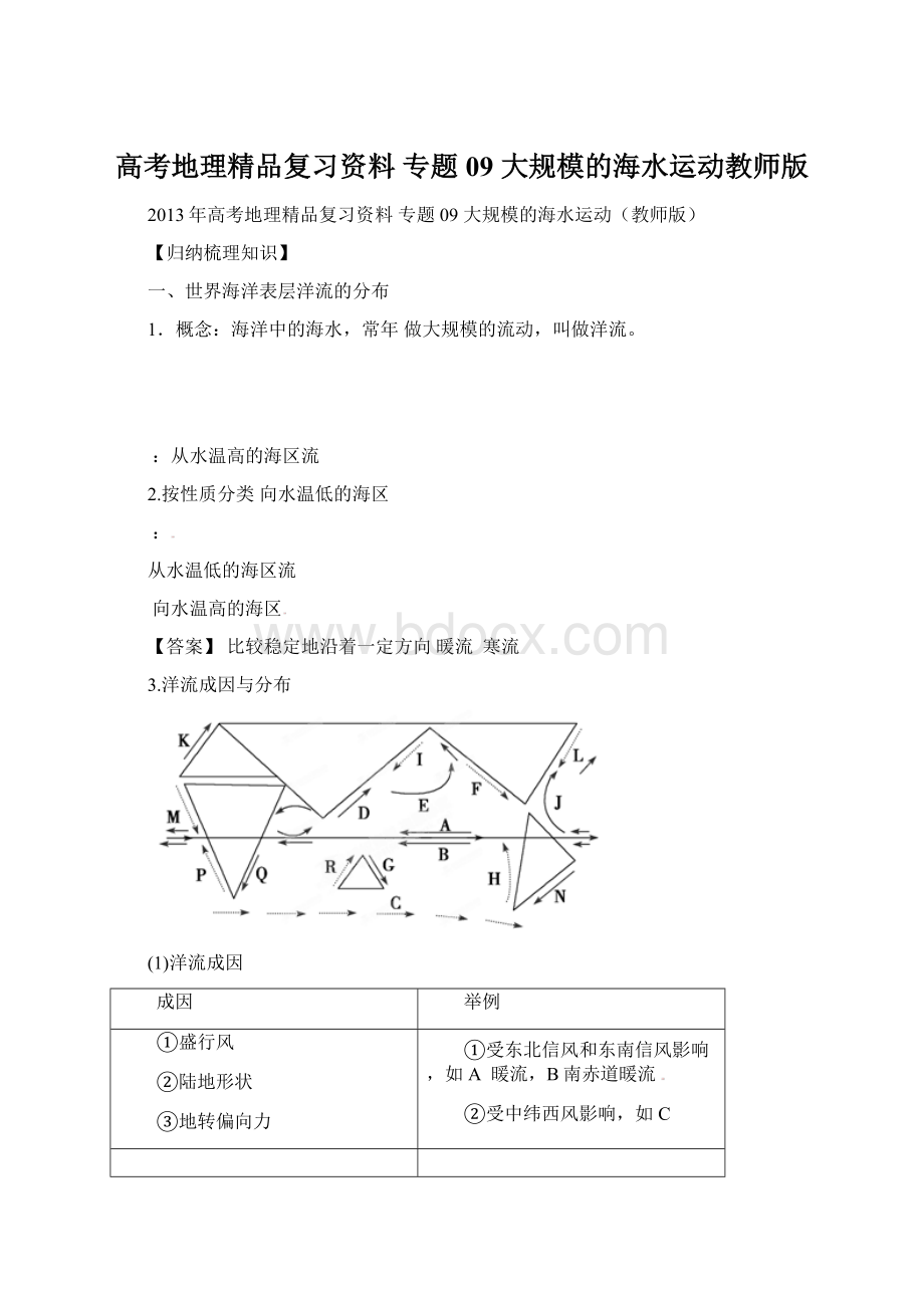 高考地理精品复习资料 专题09 大规模的海水运动教师版Word格式.docx