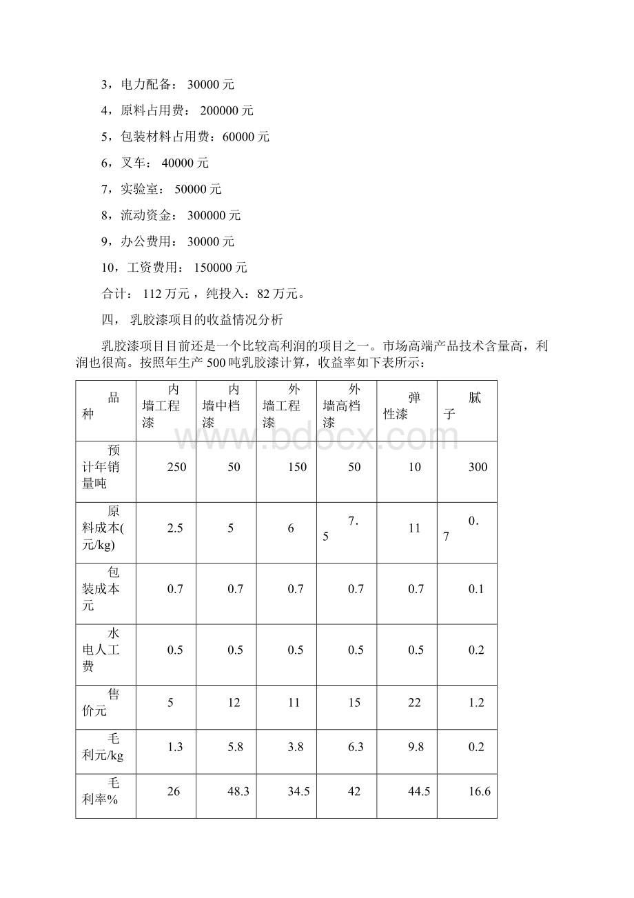 精编完整版年产5000吨丙烯酸乳胶漆项目可研报告Word格式文档下载.docx_第3页