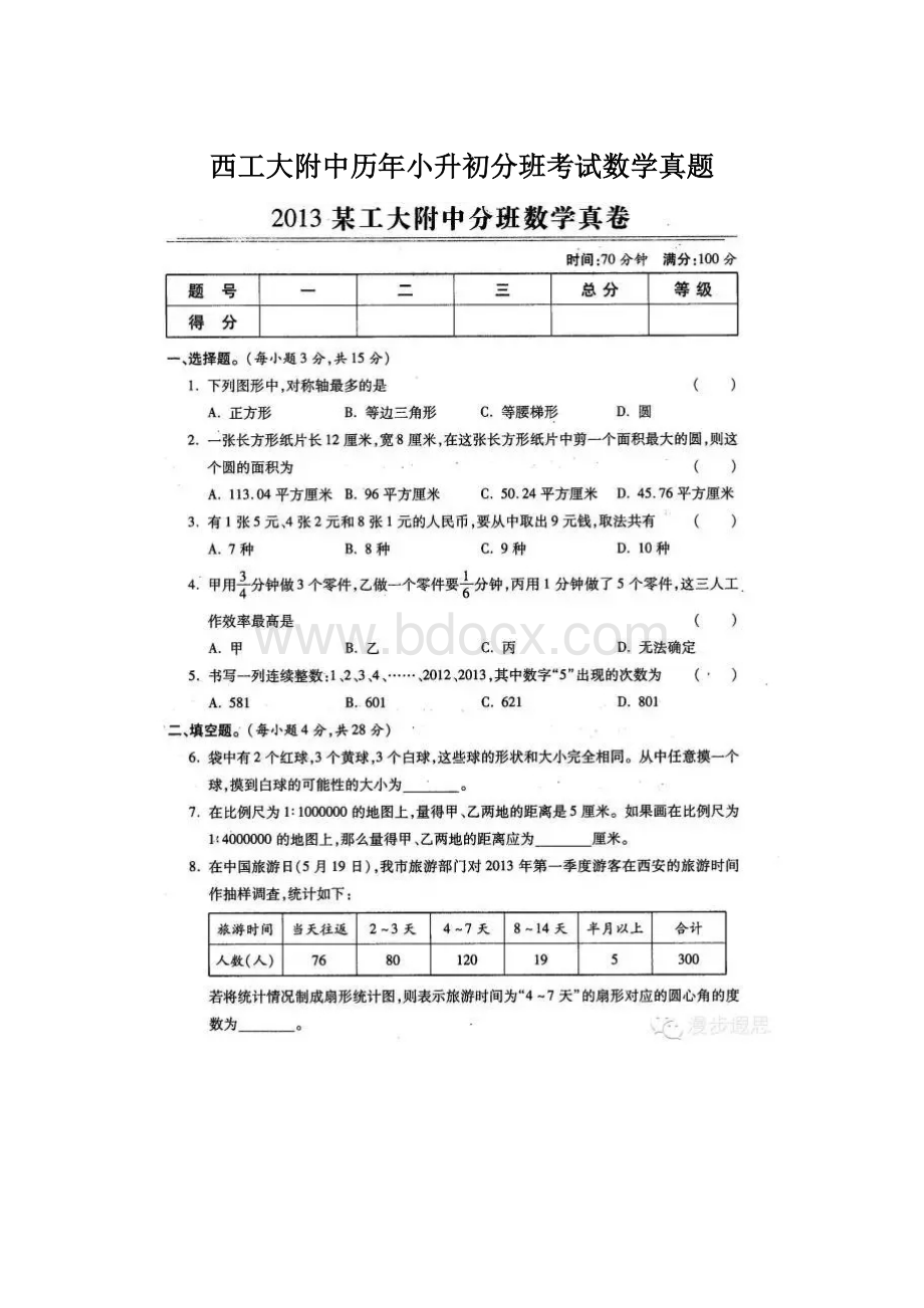 西工大附中历年小升初分班考试数学真题Word文档下载推荐.docx