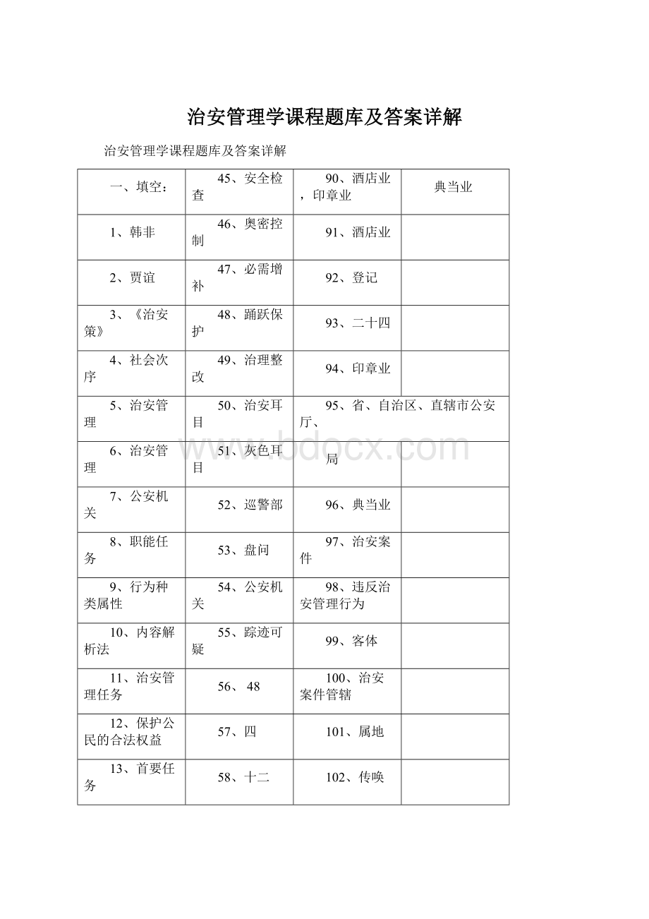 治安管理学课程题库及答案详解.docx