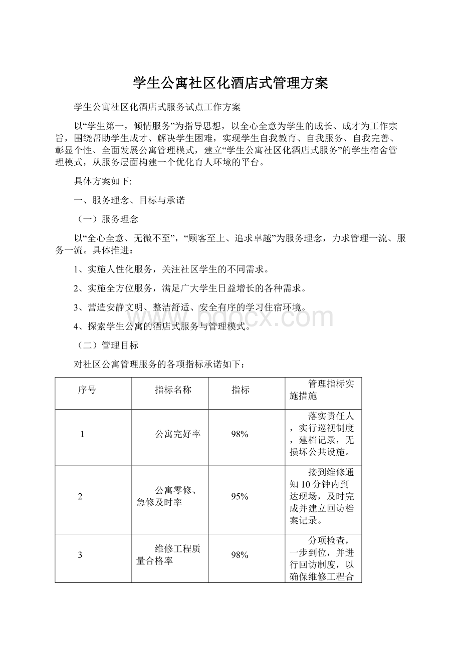 学生公寓社区化酒店式管理方案.docx_第1页