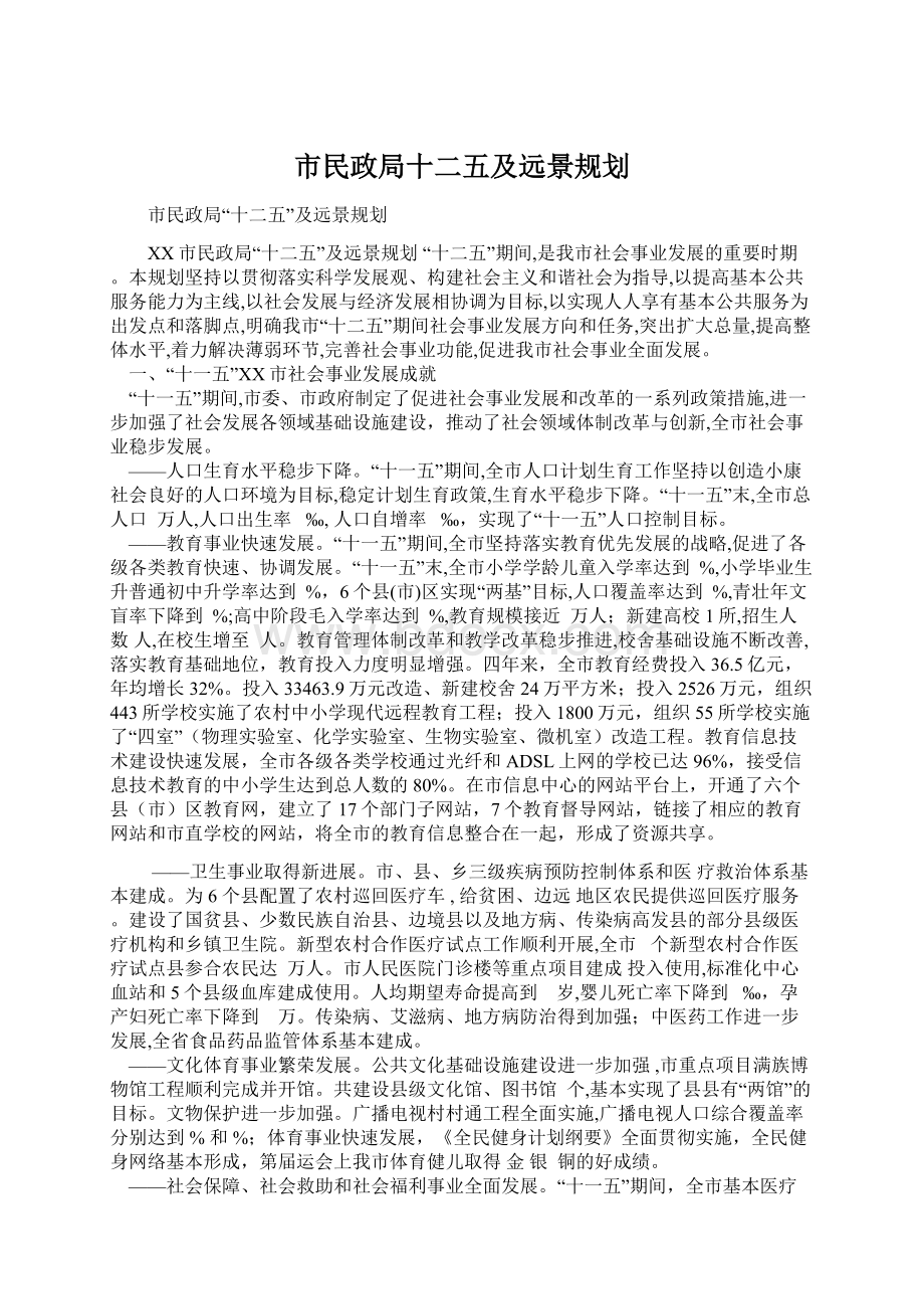 市民政局十二五及远景规划Word文档格式.docx