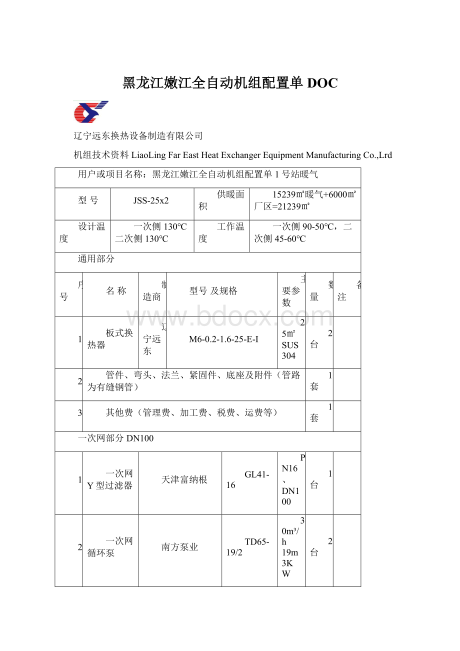 黑龙江嫩江全自动机组配置单DOC.docx