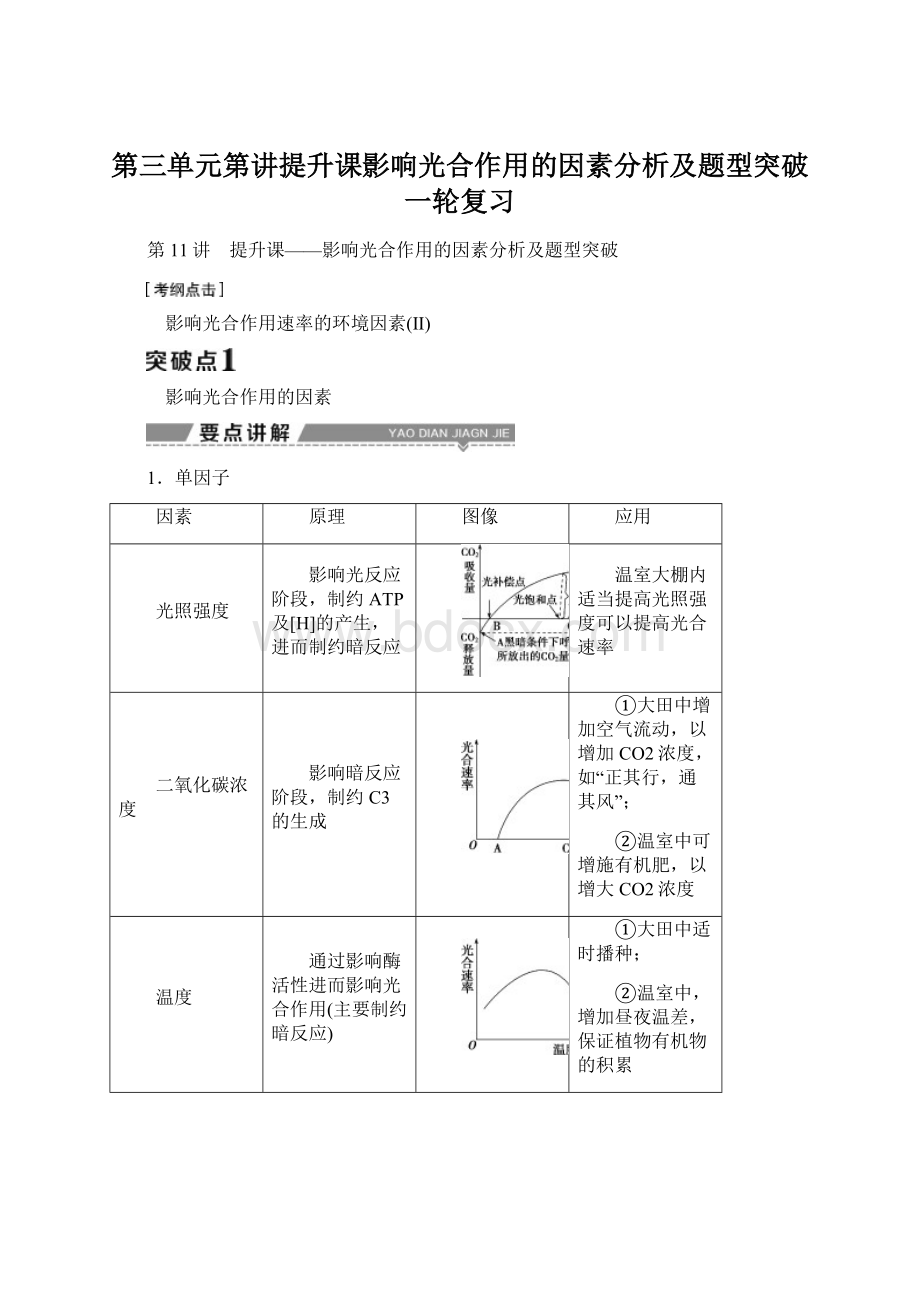 第三单元第讲提升课影响光合作用的因素分析及题型突破一轮复习.docx_第1页