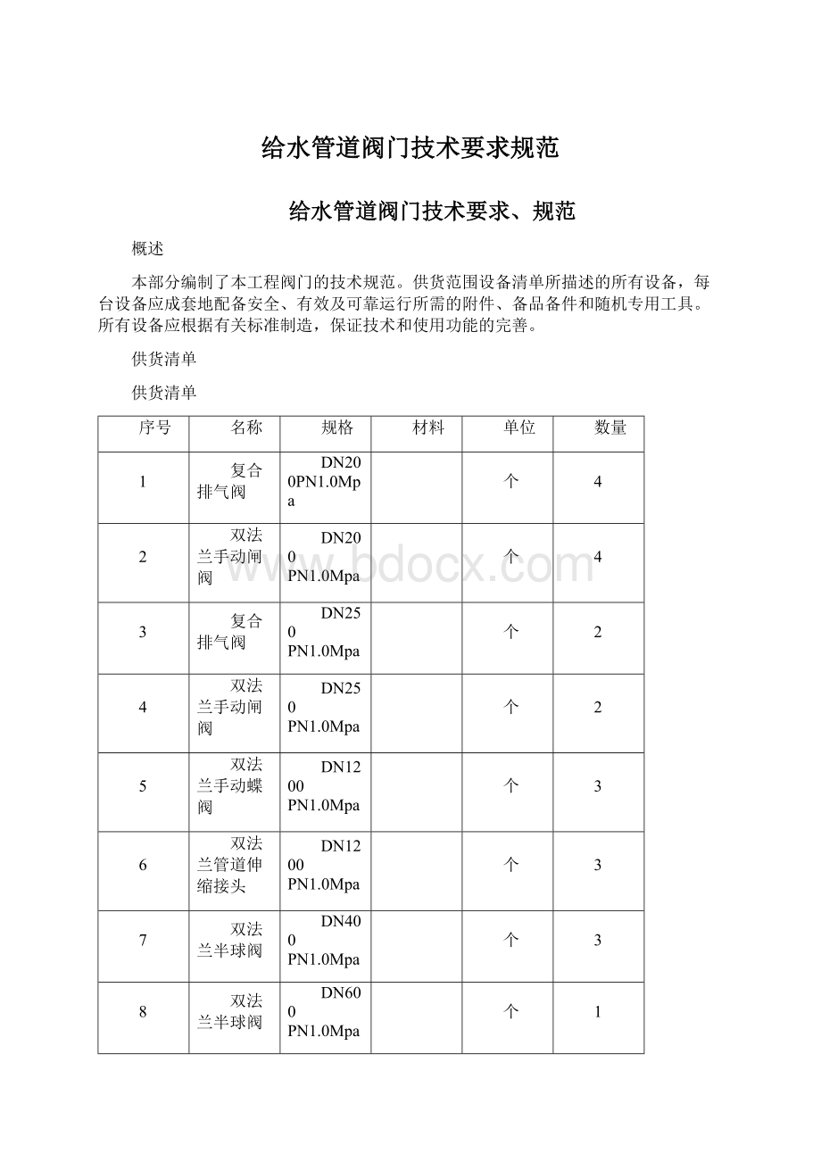 给水管道阀门技术要求规范Word格式文档下载.docx