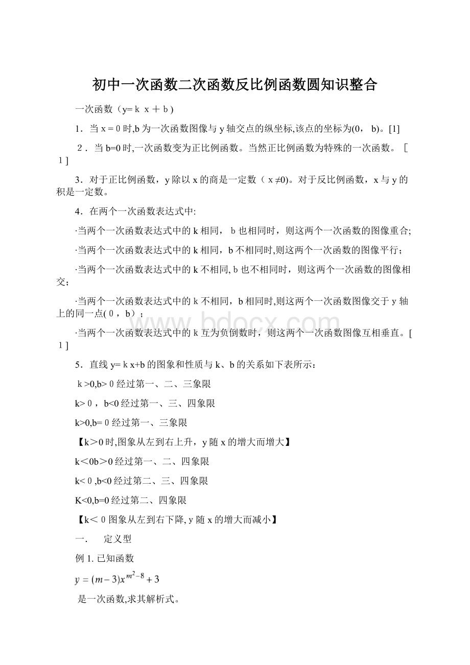 初中一次函数二次函数反比例函数圆知识整合.docx_第1页