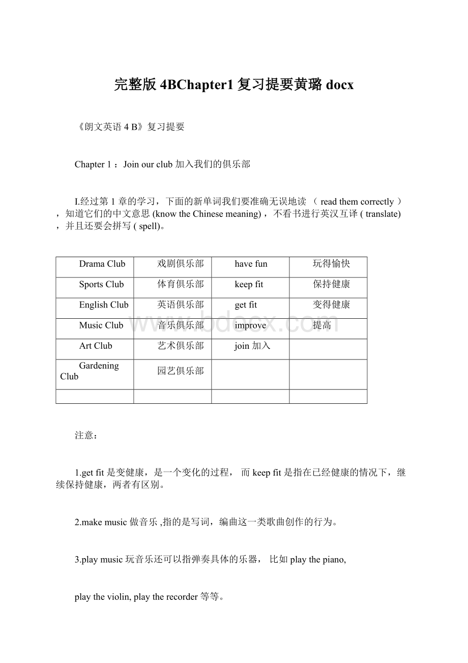 完整版4BChapter1复习提要黄璐docx.docx