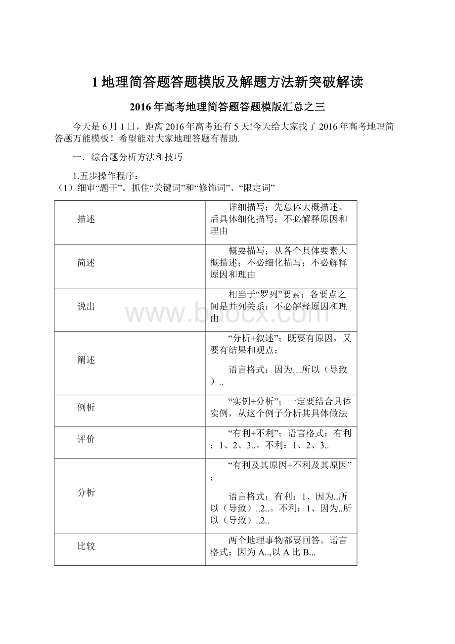 1地理简答题答题模版及解题方法新突破解读Word格式文档下载.docx