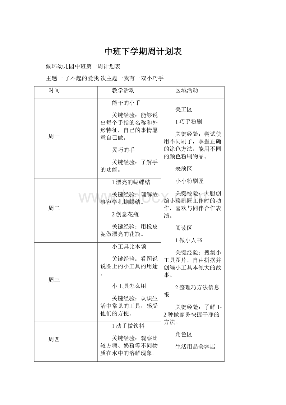 中班下学期周计划表Word格式文档下载.docx