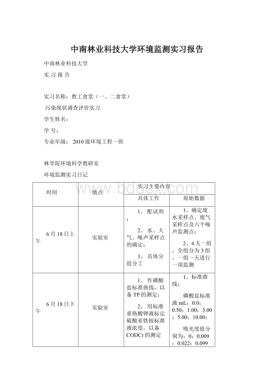 中南林业科技大学环境监测实习报告文档格式.docx_第1页