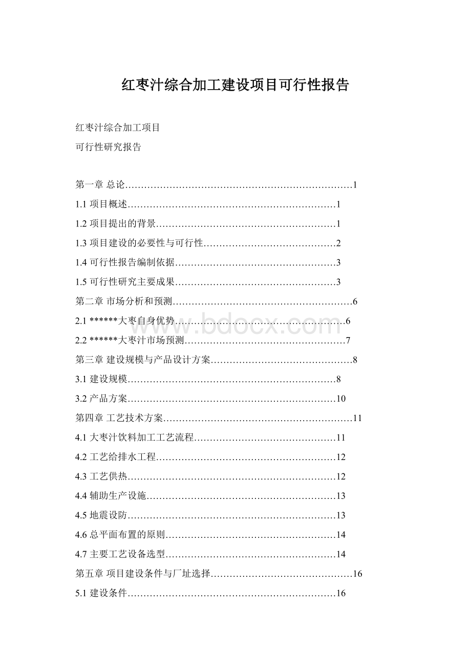 红枣汁综合加工建设项目可行性报告.docx