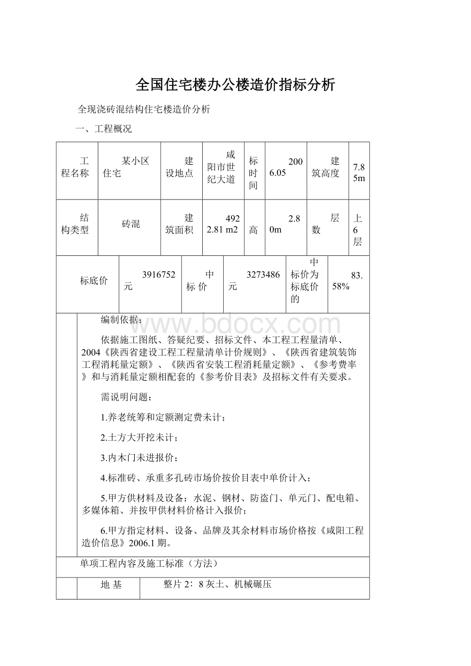 全国住宅楼办公楼造价指标分析.docx