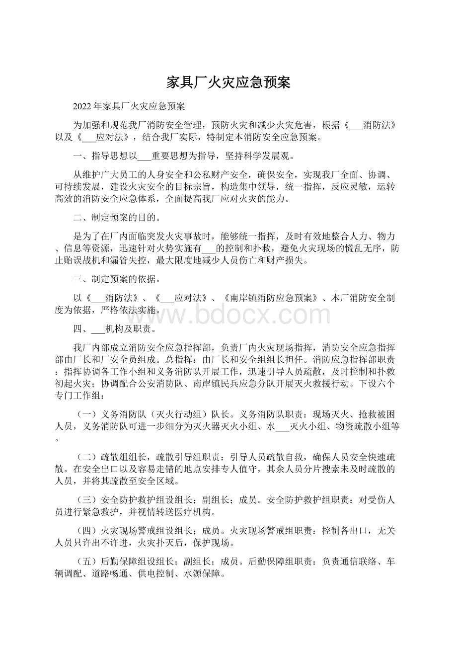 家具厂火灾应急预案Word格式.docx