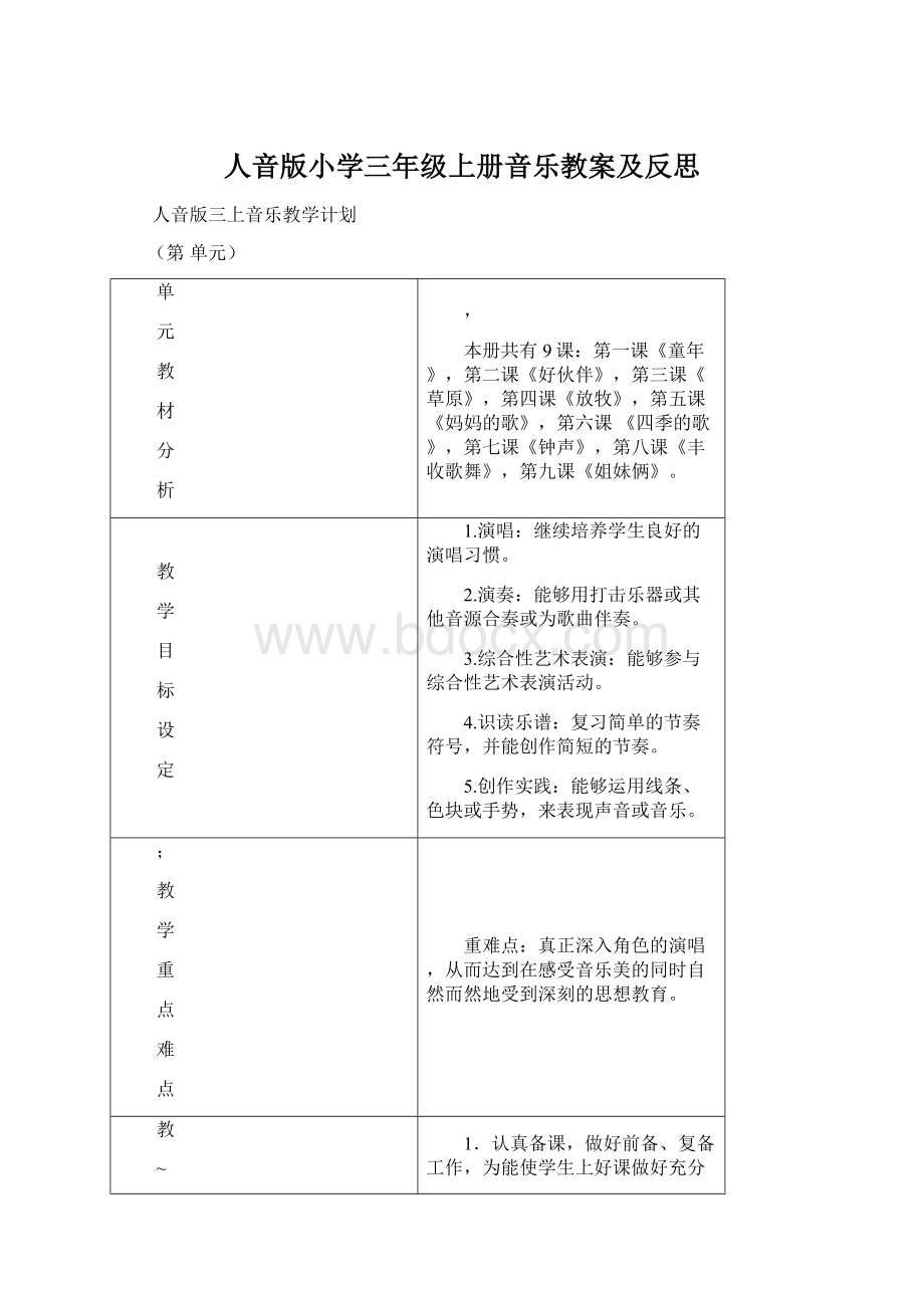 人音版小学三年级上册音乐教案及反思.docx_第1页