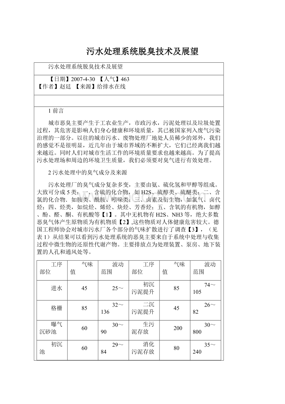 污水处理系统脱臭技术及展望文档格式.docx