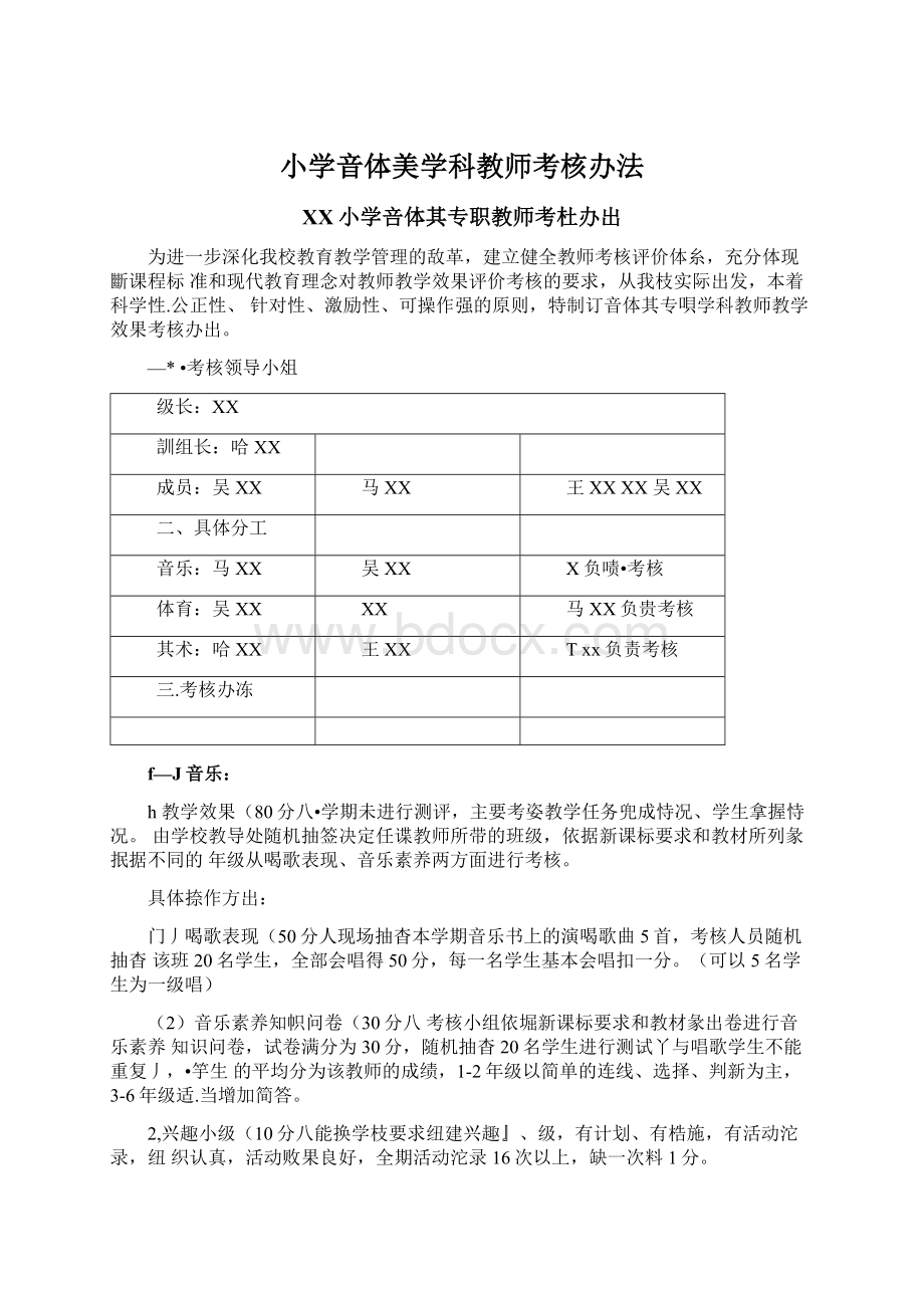 小学音体美学科教师考核办法Word文档下载推荐.docx