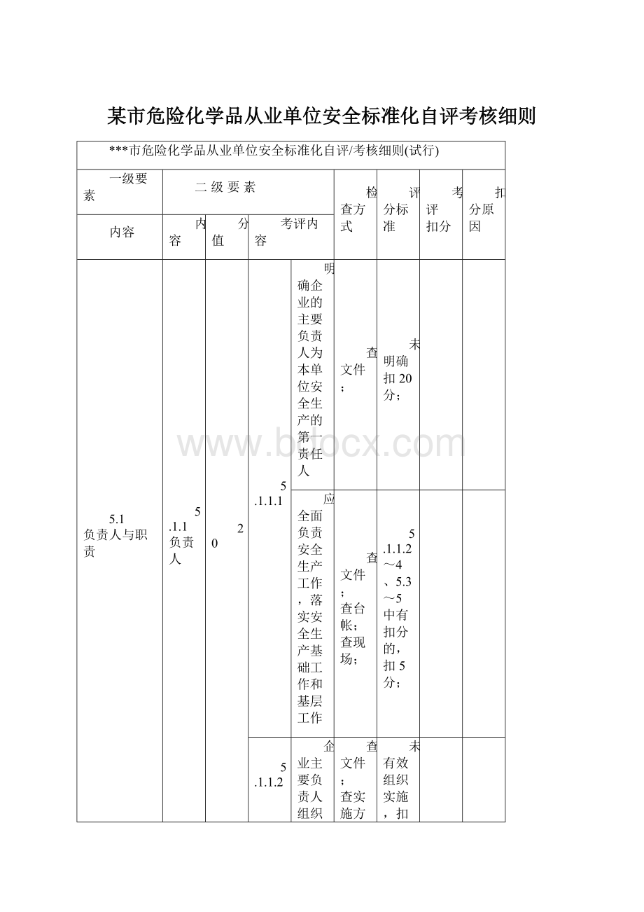 某市危险化学品从业单位安全标准化自评考核细则Word文档格式.docx_第1页