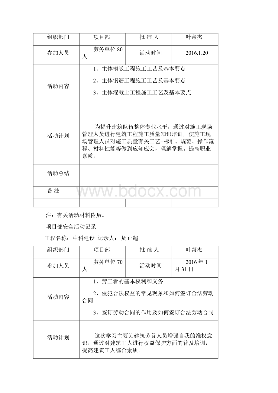 项目部安全活动记录带内容Word文档格式.docx_第2页