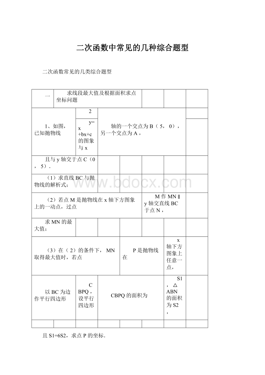 二次函数中常见的几种综合题型.docx_第1页