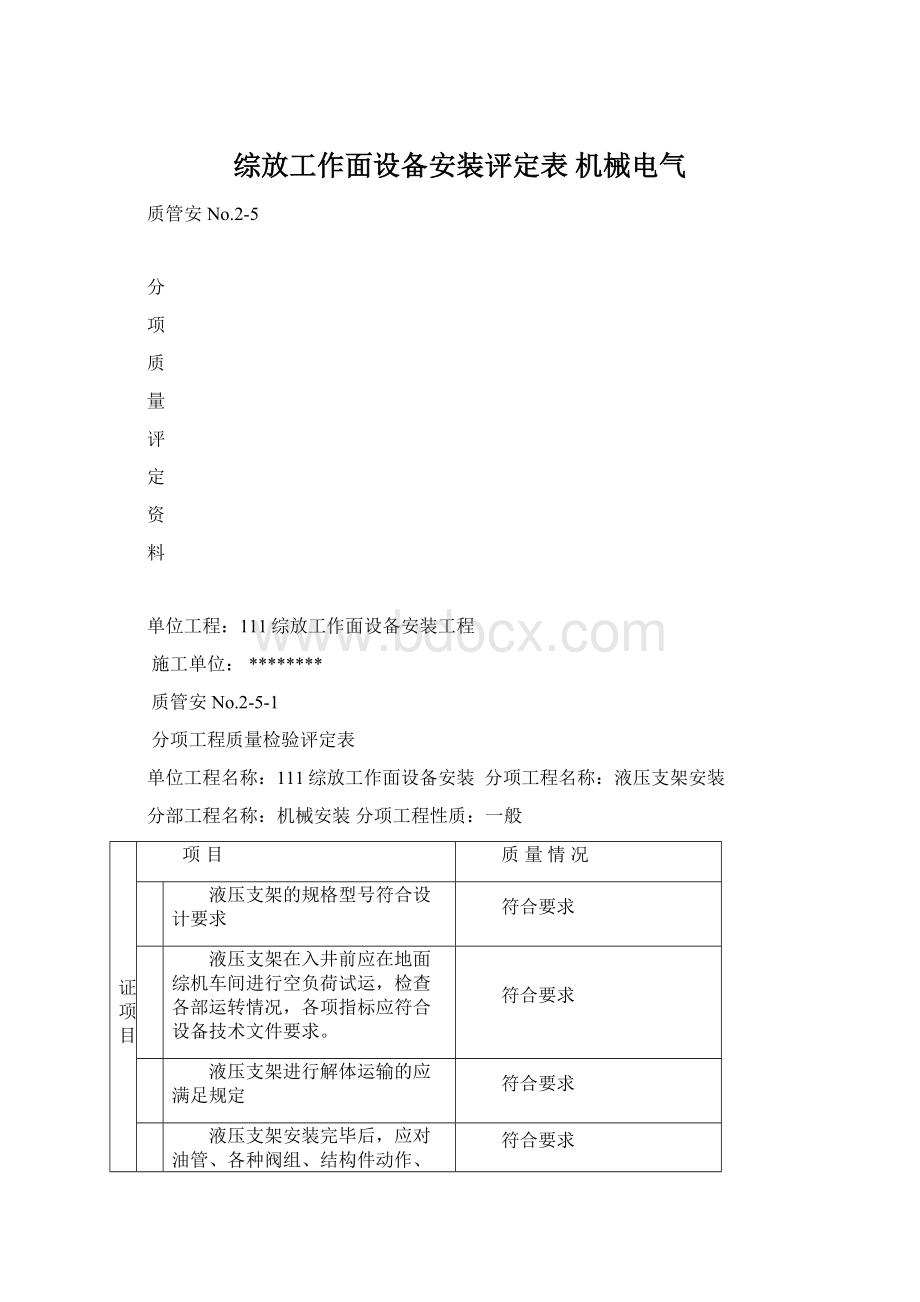 综放工作面设备安装评定表机械电气.docx_第1页