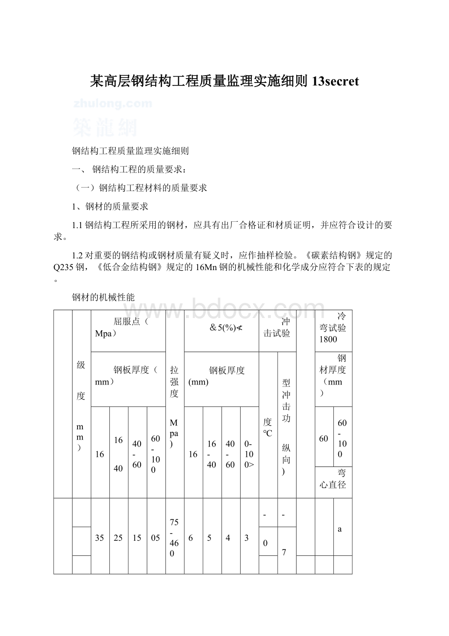 某高层钢结构工程质量监理实施细则13secret.docx_第1页