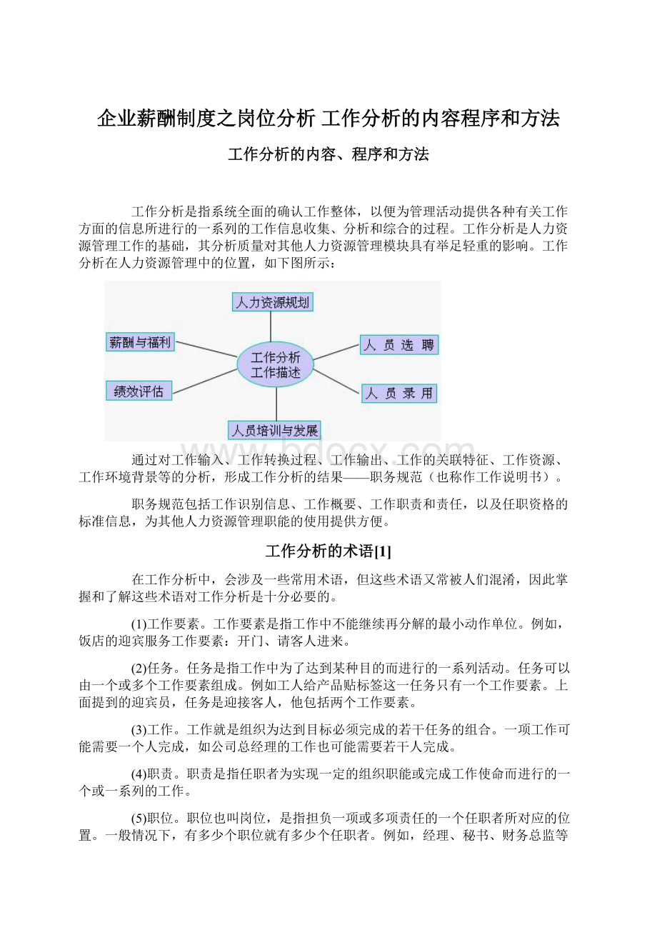 企业薪酬制度之岗位分析工作分析的内容程序和方法Word文档格式.docx