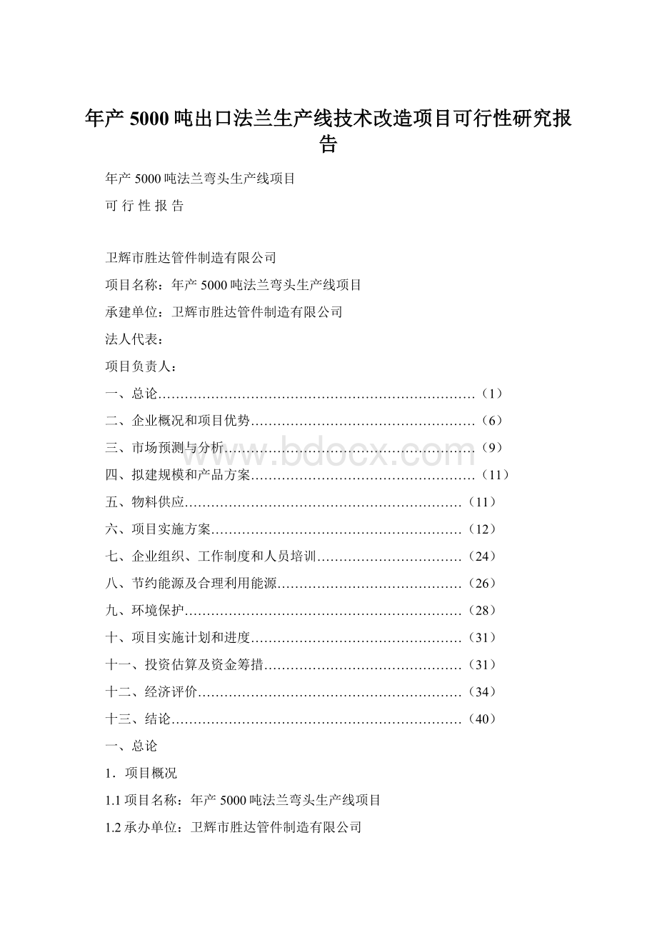 年产5000吨出口法兰生产线技术改造项目可行性研究报告Word格式文档下载.docx